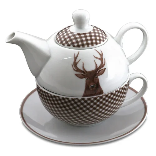 Teekanne & Teetasse mit Hirschmotiv