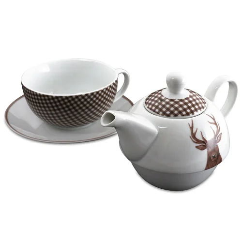 Teekanne & Teetasse mit Hirschmotiv